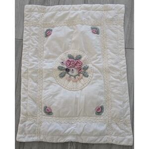 One Vintage Crocheted Flowers Cottagecore Whimsical Standard Pillow Case Sham